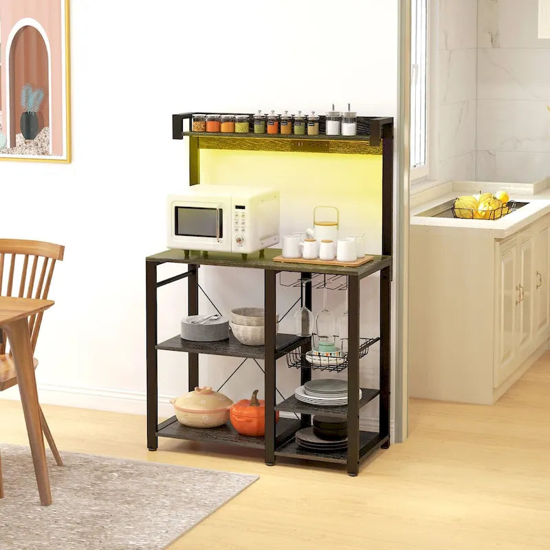 Industrial Baker's Rack with Power Outlet and LED Lights, Storage