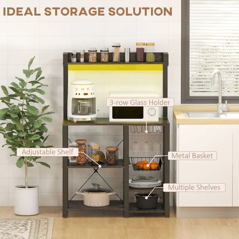 Industrial Baker's Rack with LED Lights and Power Outlets