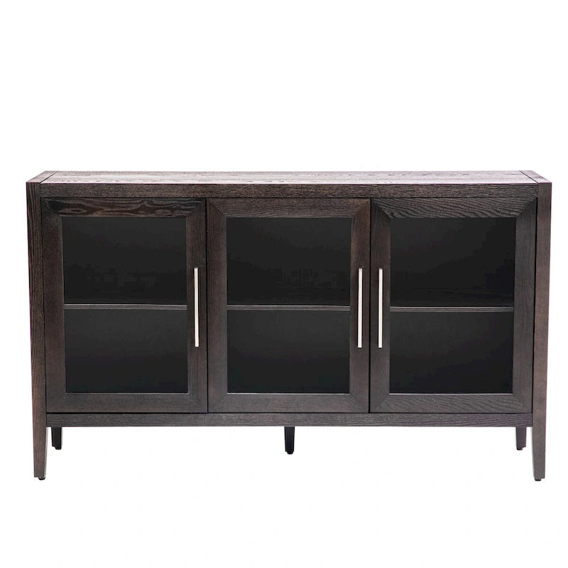 Wooden Storage Cabinet with 3 Glass Doors and Adjustable Shelves