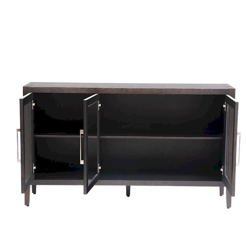 Wooden Storage Cabinet with 3 Glass Doors and Adjustable Shelves