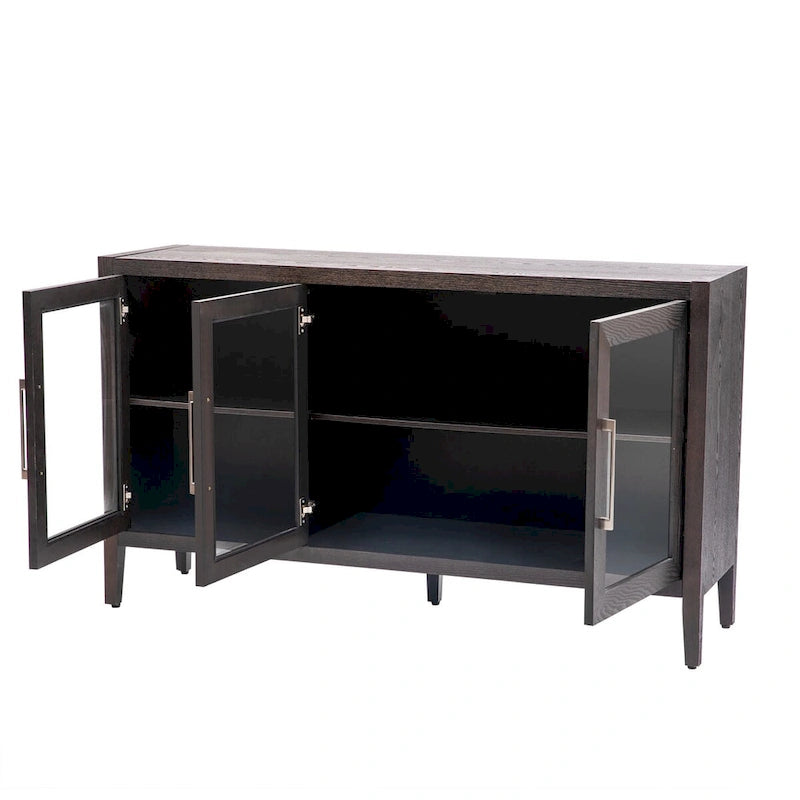 Wooden Storage Cabinet with 3 Glass Doors and Adjustable Shelves