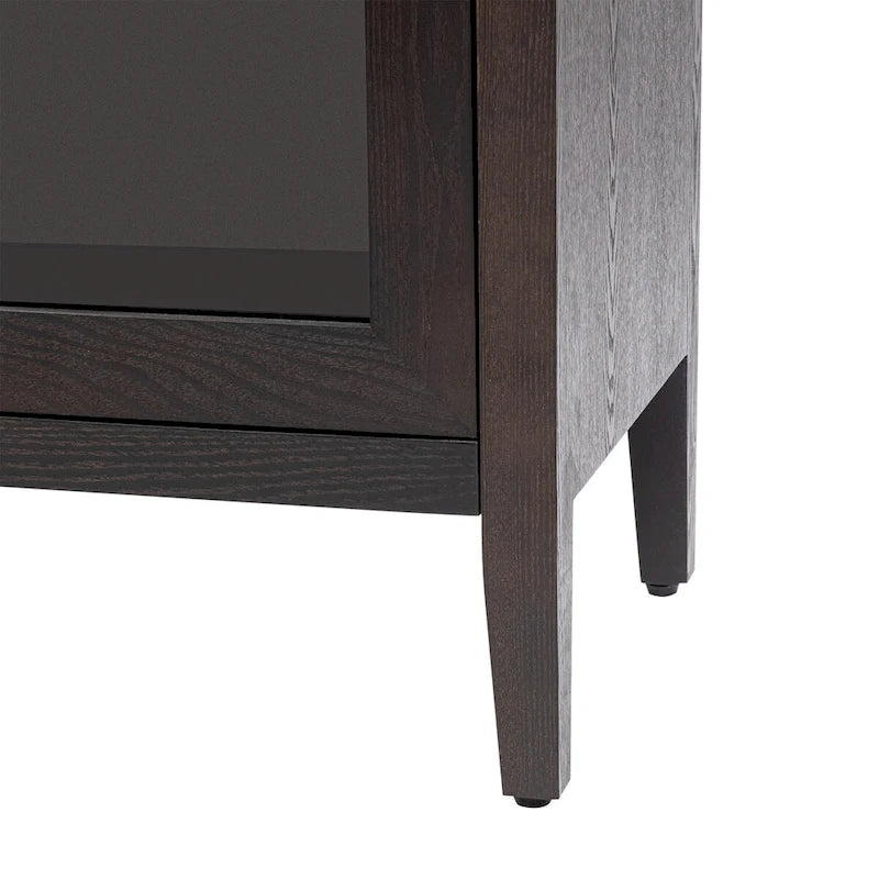 Wooden Storage Cabinet with 3 Glass Doors and Adjustable Shelves
