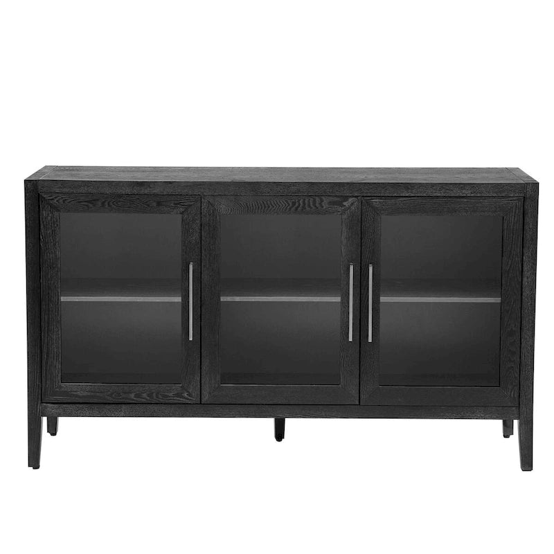 Wooden Storage Cabinet with 3 Glass Doors and Adjustable Shelves