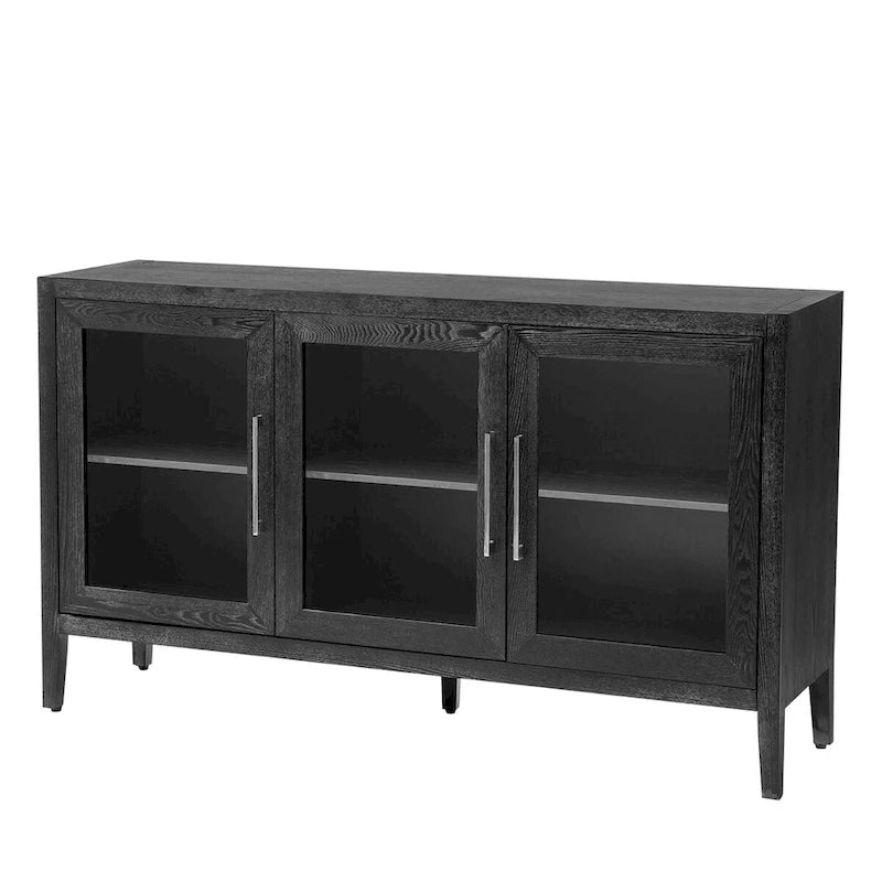 Wooden Storage Cabinet with 3 Glass Doors and Adjustable Shelves