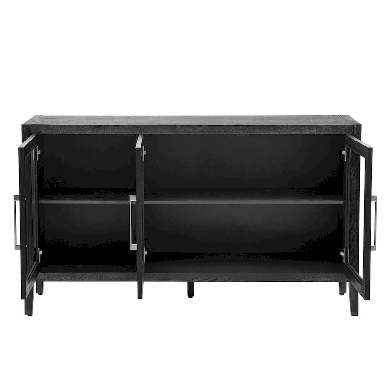 Wooden Storage Cabinet with 3 Glass Doors and Adjustable Shelves