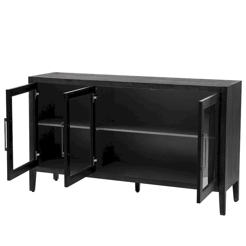 Wooden Storage Cabinet with 3 Glass Doors and Adjustable Shelves