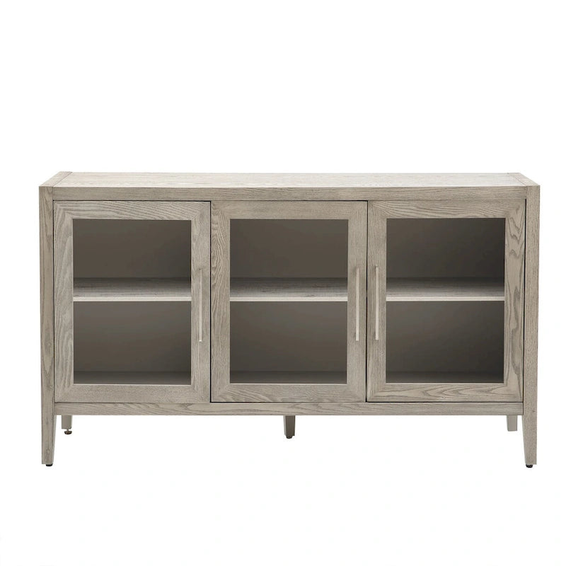 Wooden Storage Cabinet with 3 Glass Doors and Adjustable Shelves