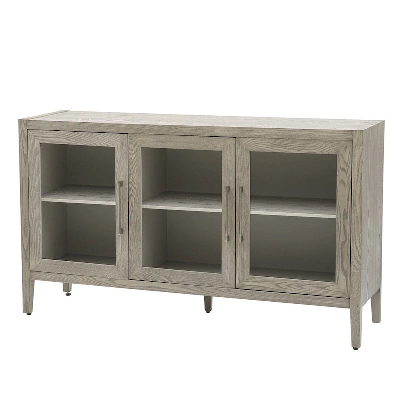 Wooden Storage Cabinet with 3 Glass Doors and Adjustable Shelves