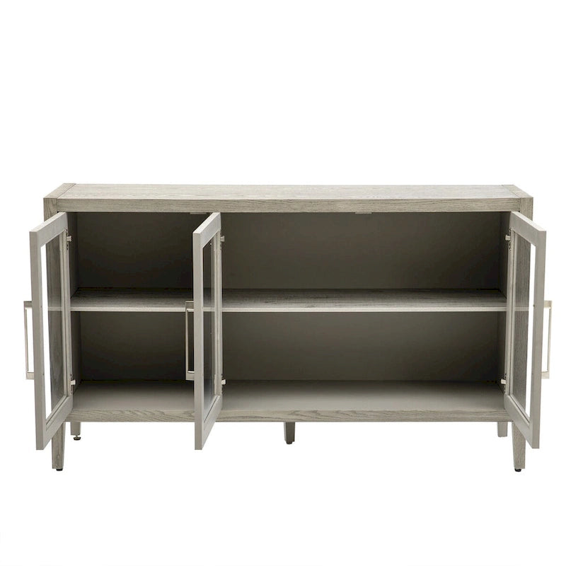 Wooden Storage Cabinet with 3 Glass Doors and Adjustable Shelves
