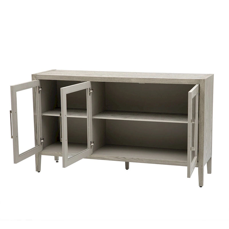 Wooden Storage Cabinet with 3 Glass Doors and Adjustable Shelves