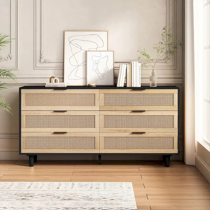 Rattan Drawer Storage Cabinet for Bedroom and Living Room