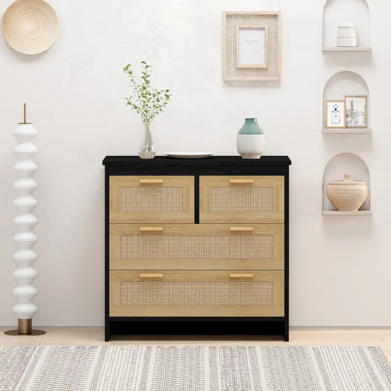Rattan Drawer Storage Cabinet for Bedroom and Living Room