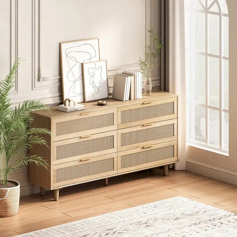 Rattan Drawer Storage Cabinet for Bedroom and Living Room