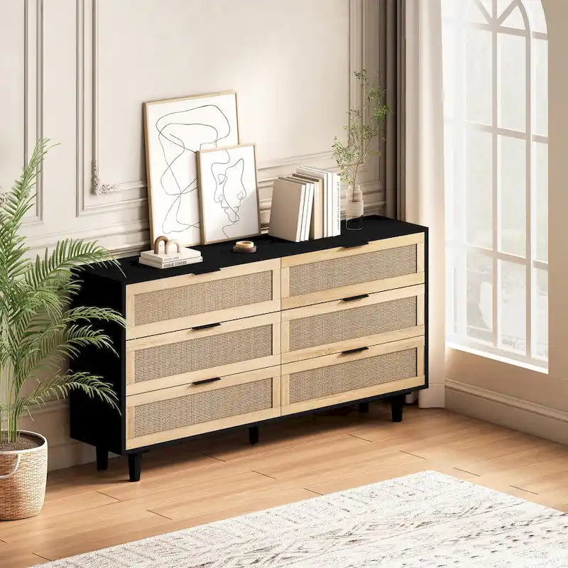 Rattan Drawer Storage Cabinet for Bedroom and Living Room