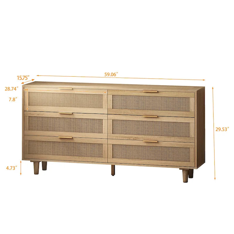 Rattan Drawer Storage Cabinet for Bedroom and Living Room