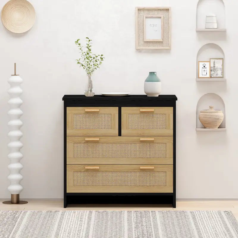 Rattan Drawer Storage Cabinet for Bedroom and Living Room