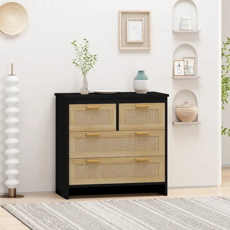 Rattan Drawer Storage Cabinet for Bedroom and Living Room