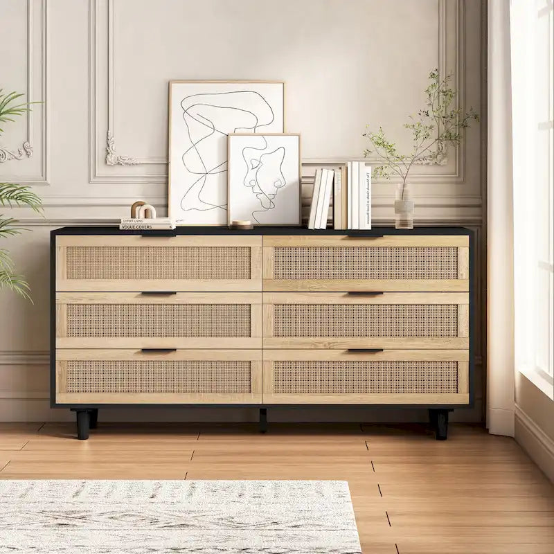 Rattan Drawer Storage Cabinet for Bedroom and Living Room
