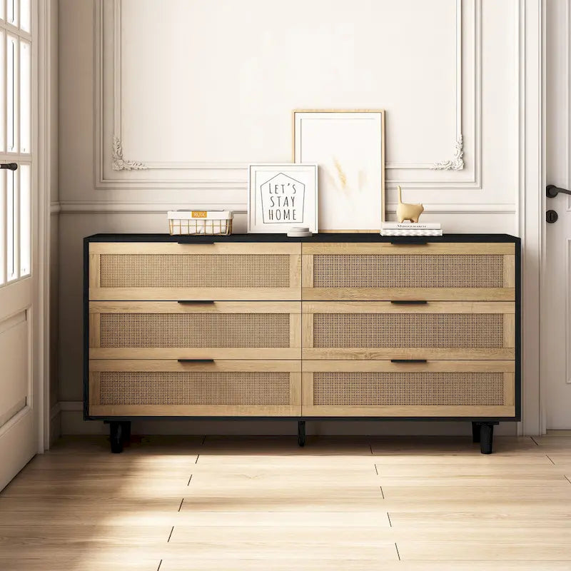 Rattan Drawer Storage Cabinet for Bedroom and Living Room