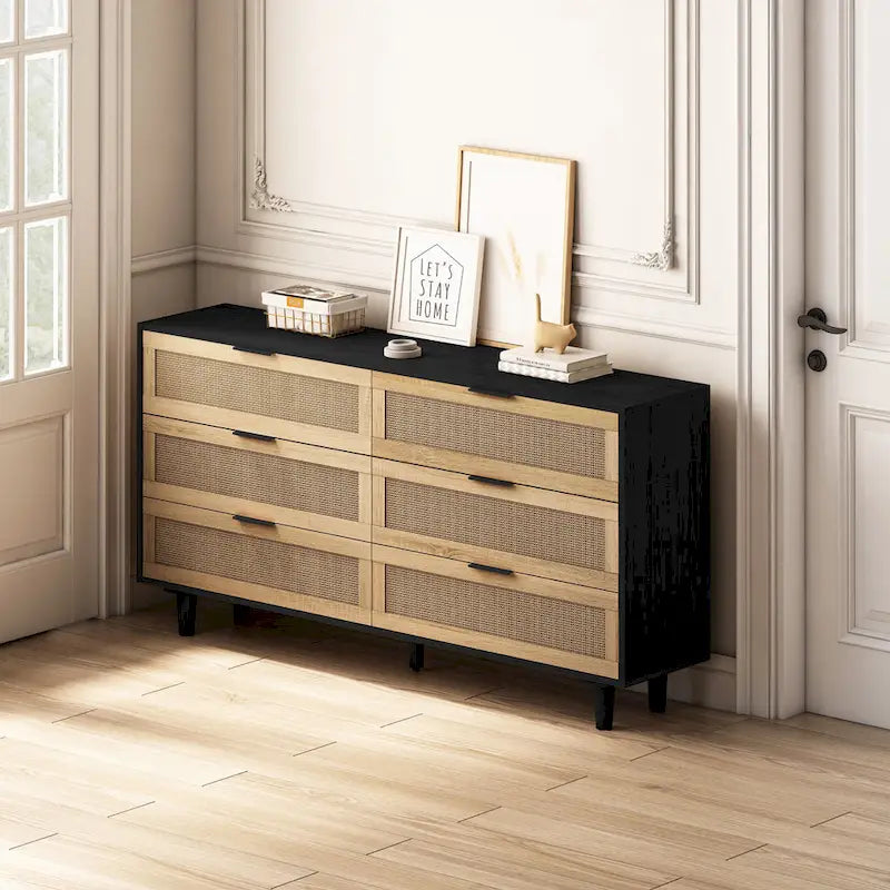 Rattan Drawer Storage Cabinet for Bedroom and Living Room