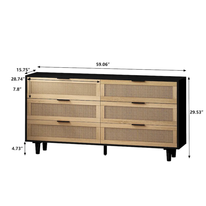 Rattan Drawer Storage Cabinet for Bedroom and Living Room
