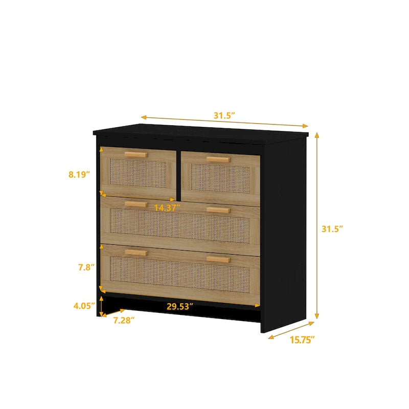 Rattan Drawer Storage Cabinet for Bedroom and Living Room