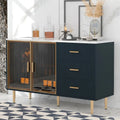 Navy Blue Sideboard with Glass Doors and 3 Drawers