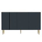 Marineblauw dressoir met glazen deuren en 3 laden