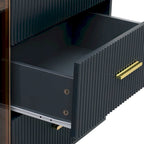 Marineblauw dressoir met glazen deuren en 3 laden