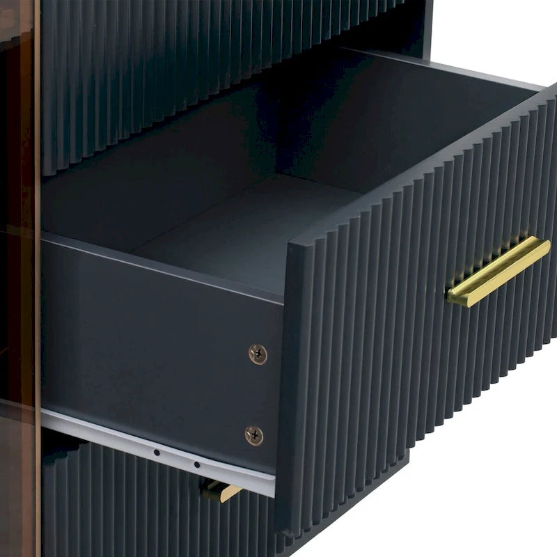 Navy Blue Sideboard with Glass Doors and 3 Drawers