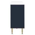 Marineblauw dressoir met glazen deuren en 3 laden