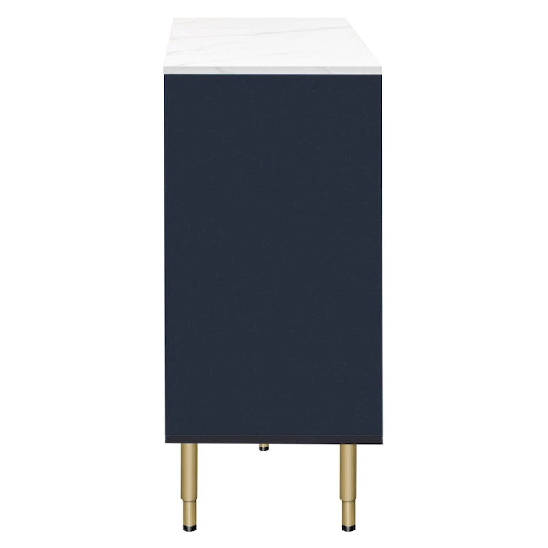 Navy Blue Sideboard with Glass Doors and 3 Drawers