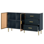 Marineblauw dressoir met glazen deuren en 3 laden