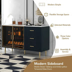 Marineblauw dressoir met glazen deuren en 3 laden
