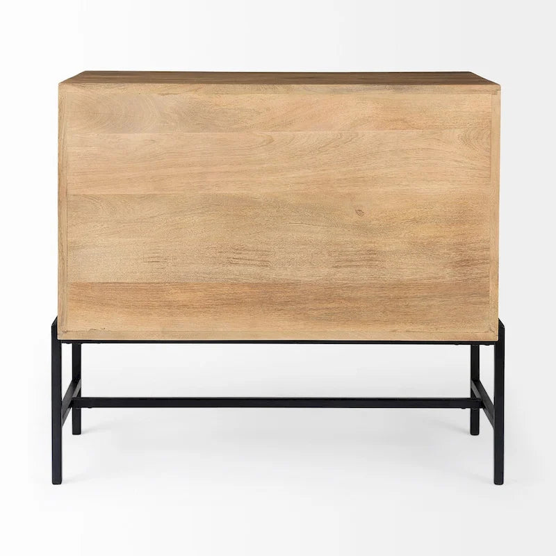 Solid Mango Wood Accent Cabinet with Glass Doors and Iron Frame