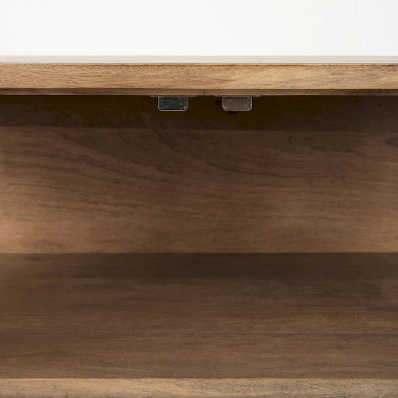 Solid Mango Wood Accent Cabinet with Glass Doors and Iron Frame