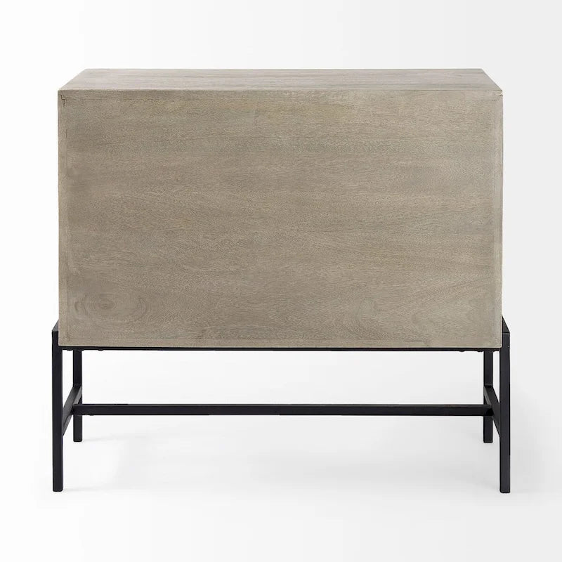 Solid Mango Wood Accent Cabinet with Glass Doors and Iron Frame
