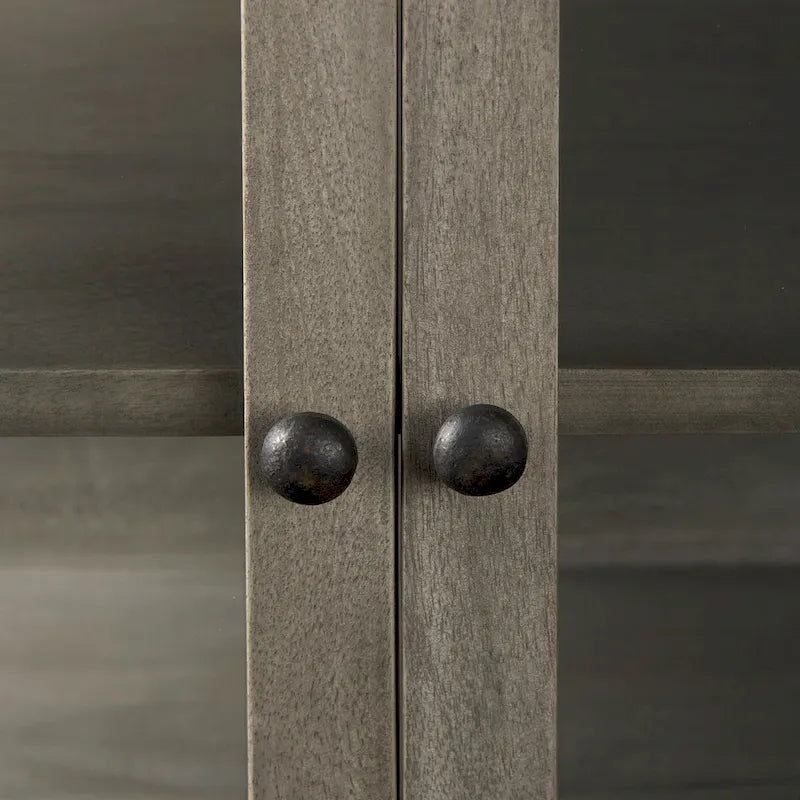 Solid Mango Wood Accent Cabinet with Glass Doors and Iron Frame