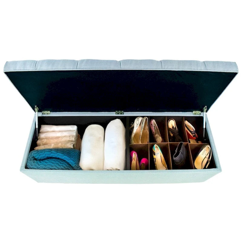 Diamond Tufted Linen and Shoe Storage Bench