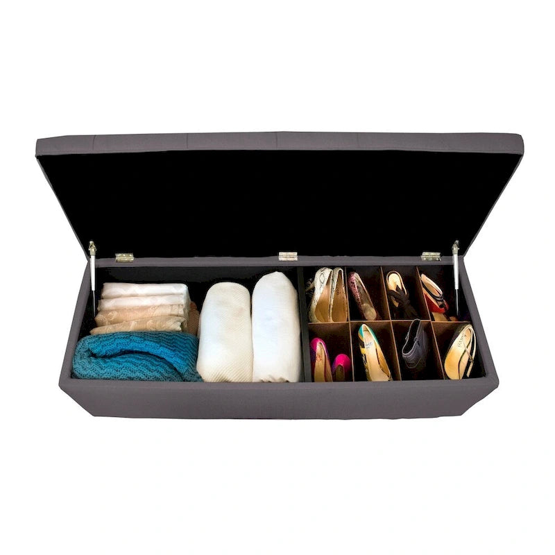 Diamond Tufted Linen and Shoe Storage Bench