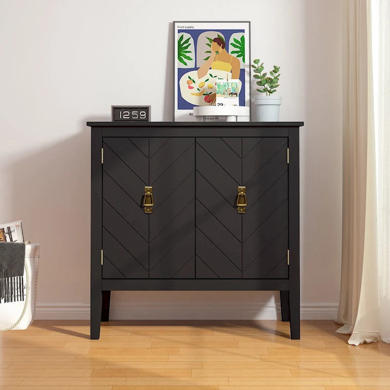 Black 2-Door Storage Cabinet with Adjustable Shelves