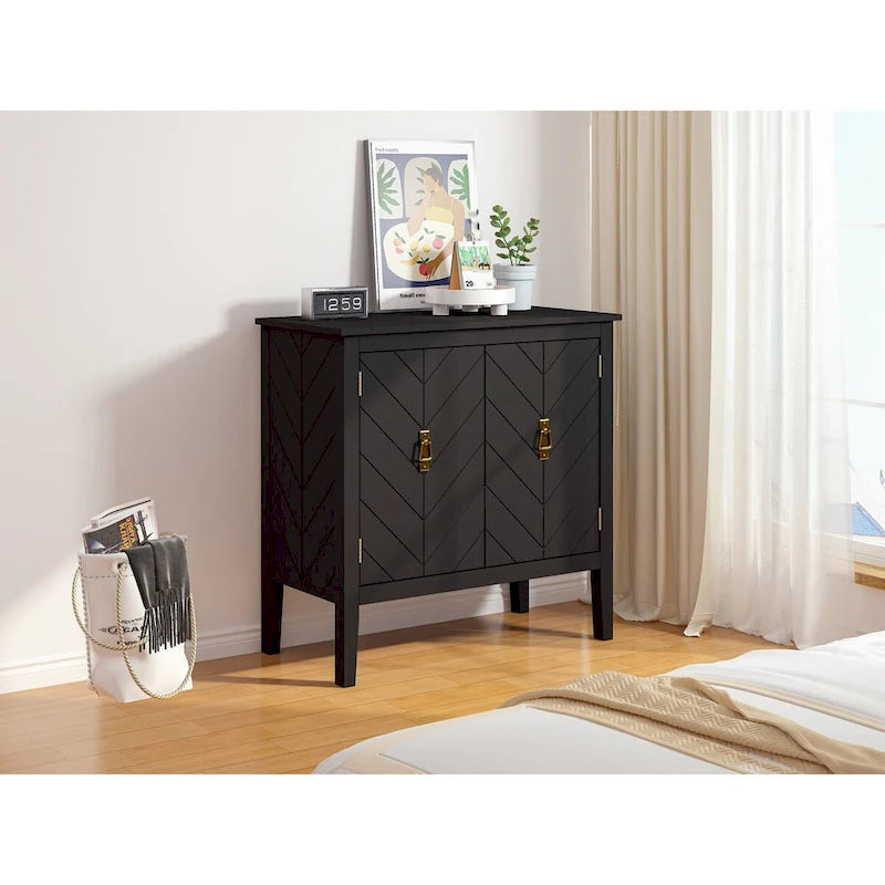 Black 2-Door Storage Cabinet with Adjustable Shelves