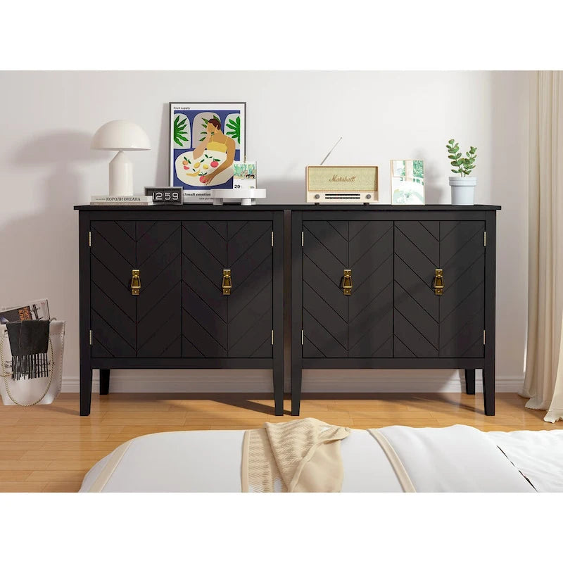 Black 2-Door Storage Cabinet with Adjustable Shelves