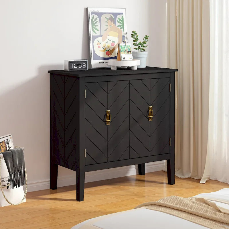 Black 2-Door Storage Cabinet with Adjustable Shelves
