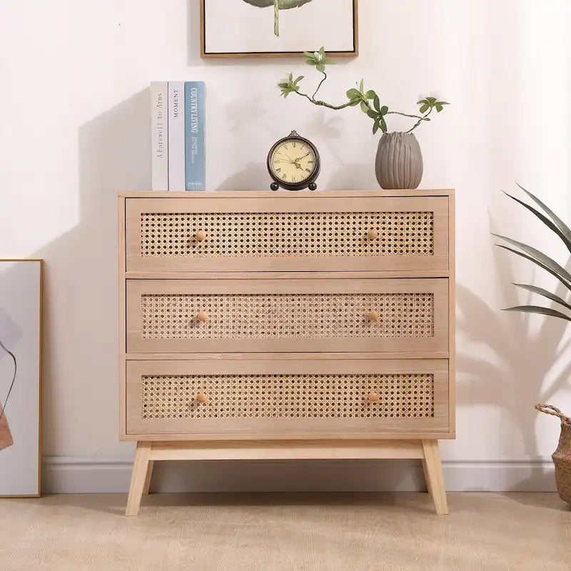 Natural Rattan Storage Cabinet with 3 Drawers