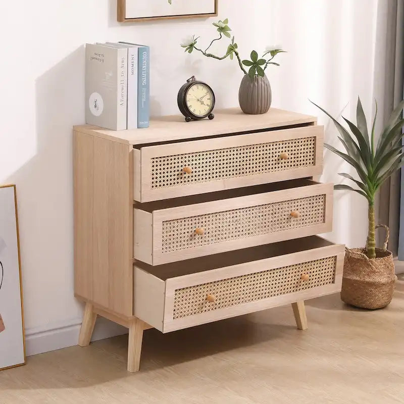Natural Rattan Storage Cabinet with 3 Drawers