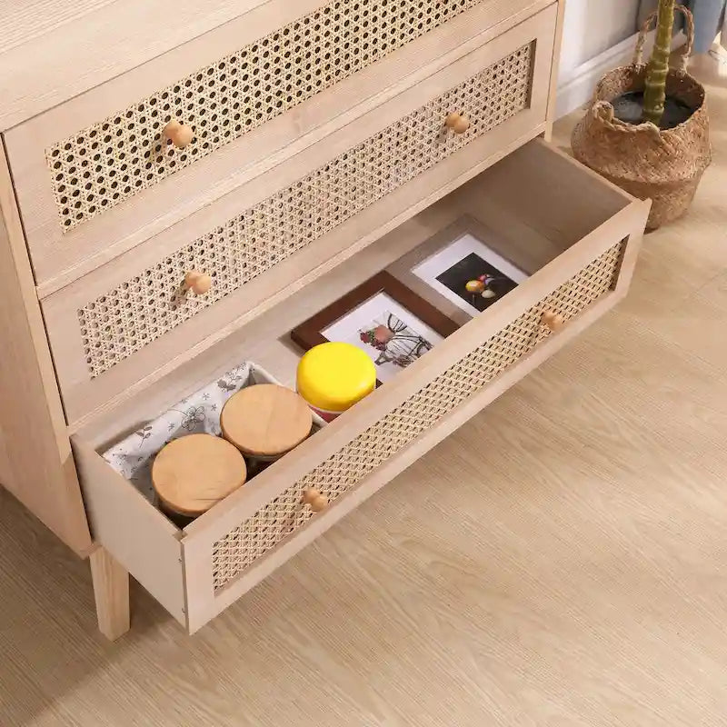 Natural Rattan Storage Cabinet with 3 Drawers