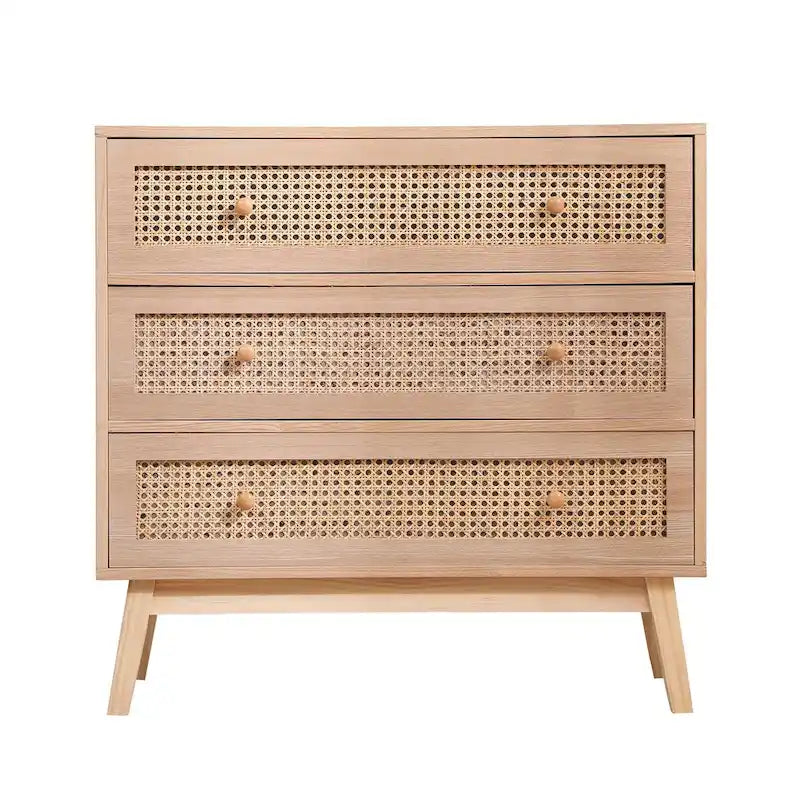 Natural Rattan Storage Cabinet with 3 Drawers