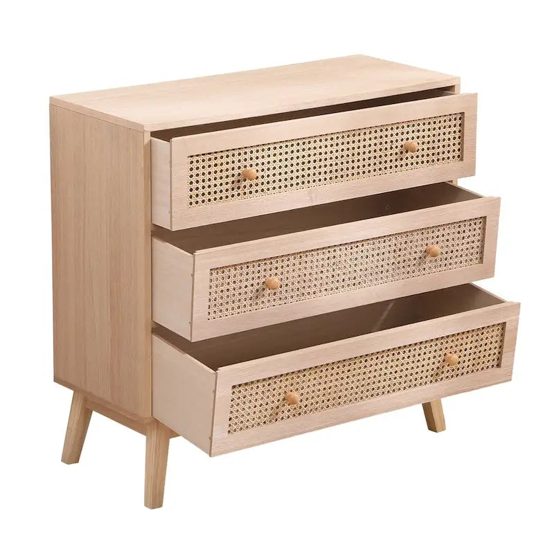 Natural Rattan Storage Cabinet with 3 Drawers
