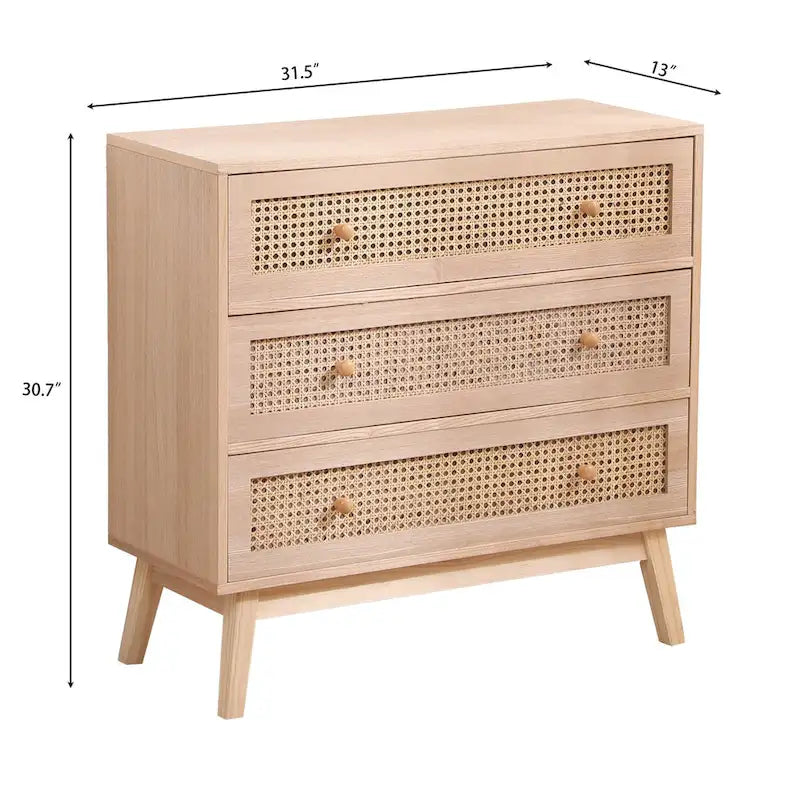 Natural Rattan Storage Cabinet with 3 Drawers